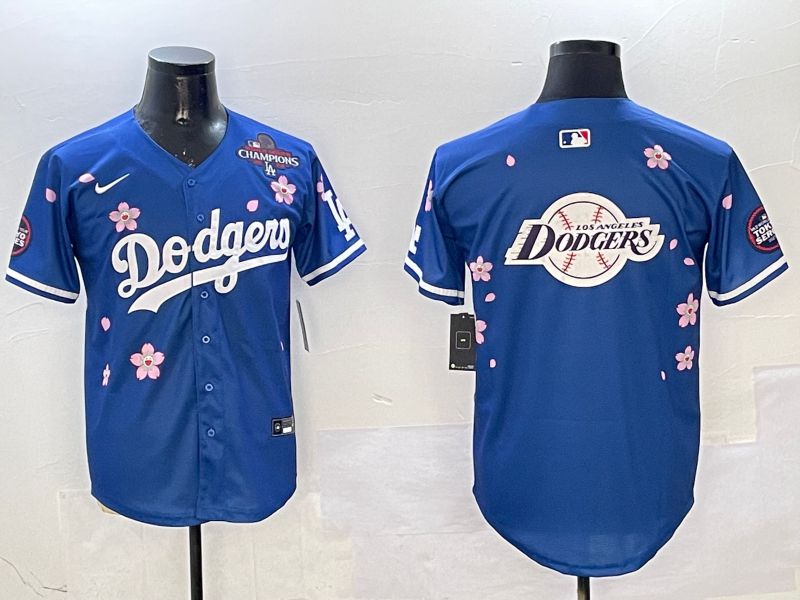 Men Los Angeles Dodgers Blank Blue Sakura Edition 2025 Nike MLB Jersey style 28
